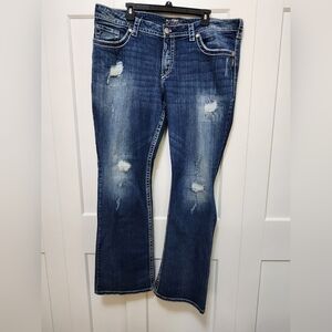 Silver Jeans Dark Blue Distressed Flare Jeans